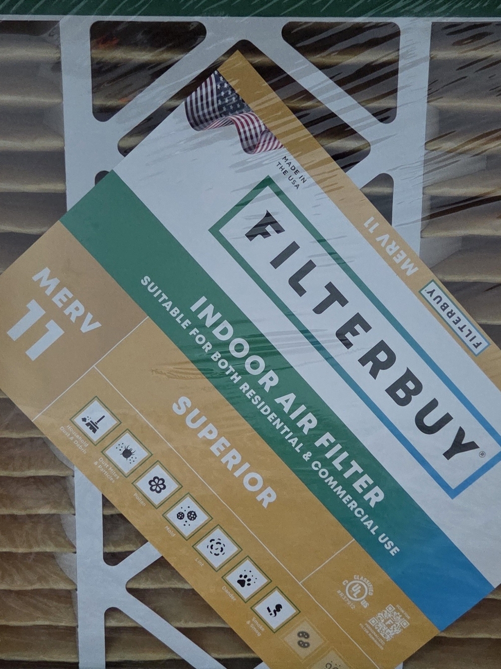 MERV 11 Indoor Air Filter - White and Gold